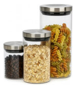 Potes Hermético Vidro Tampa Inox Kit 3 Unidades Mantimentos