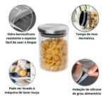Potes Hermético Vidro Tampa Inox Kit 3 Unidades Mantimentos - Imagem 3