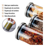 Potes Hermético Vidro Tampa Inox Kit 3 Unidades Mantimentos - Imagem 7
