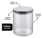 Pote Hermético Vidro 550ml Tampa Metal Mantém Alimentos - Imagem 2