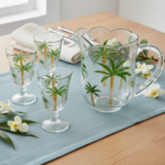 CJ JARRA COM 6 TACAS PALM HAND PAINTING 1,3L/240ML CRISTAL ECOLOGICO - Imagem 3